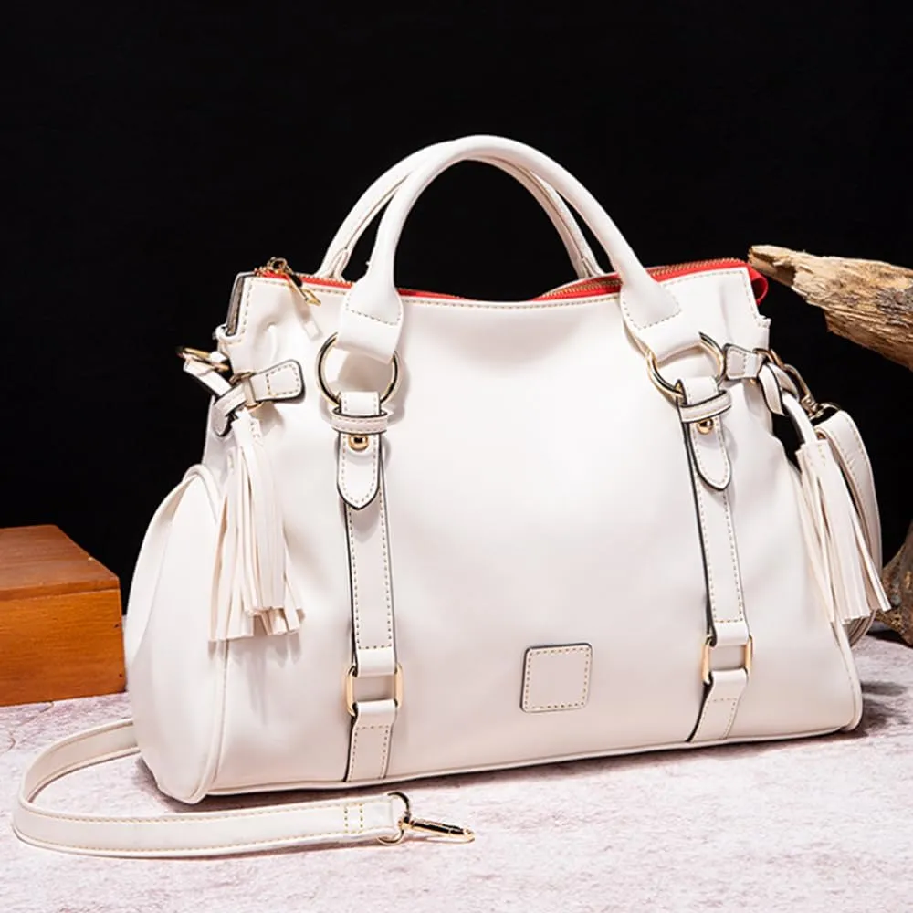 Women Hobo Tote Purse Handbag Faux Leather Top-handle Shoulder Bag with Tassel Pendant