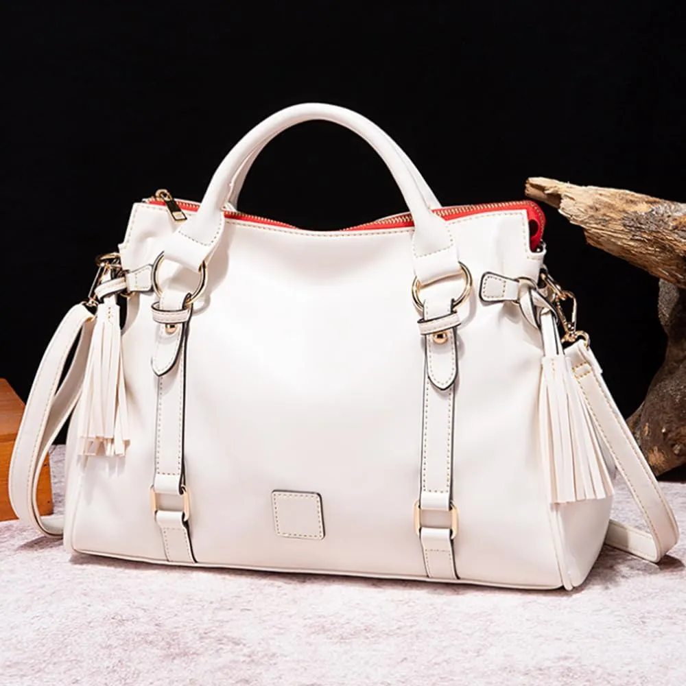 Women Hobo Tote Purse Handbag Faux Leather Top-handle Shoulder Bag with Tassel Pendant