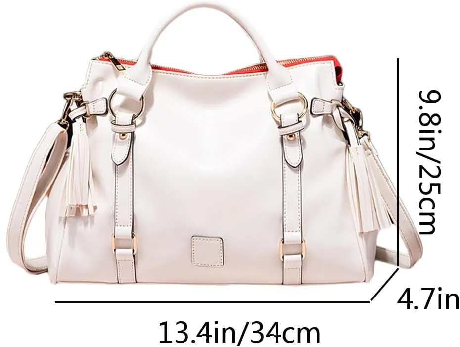 Women Hobo Tote Purse Handbag Faux Leather Top-handle Shoulder Bag with Tassel Pendant