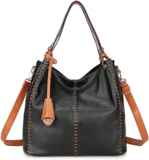 Women Hobo Zipper Tote Bag Purse PU Leather Handbag Shoulder Crossbody Bag Satchel with pendant