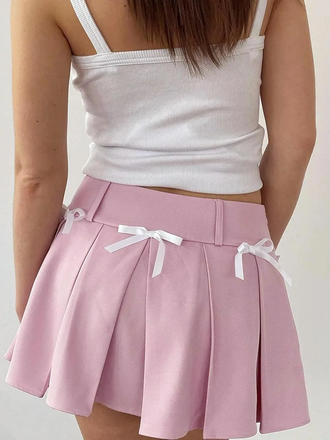 Women Pleated Skirt Casual Summer Cute A-Line Skirt for Beach Streetwear Aesthetic Clothes-Pink-L