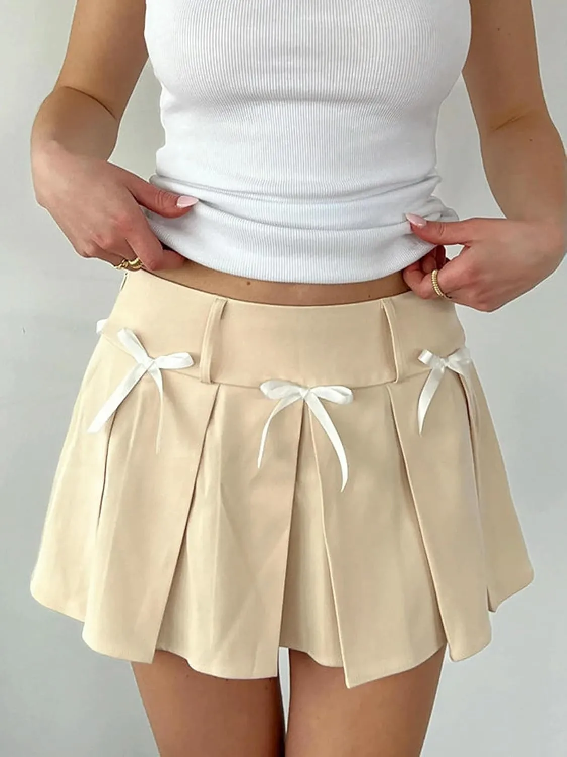 Women Pleated Skirt Casual Summer Cute A-Line Skirt for Beach Streetwear Aesthetic Clothes-Pink-L