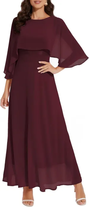 Women Sleeveless Cape Dress with Chiffon Overlay Lace Wedding Guest Cocktail Party Gowns Dress