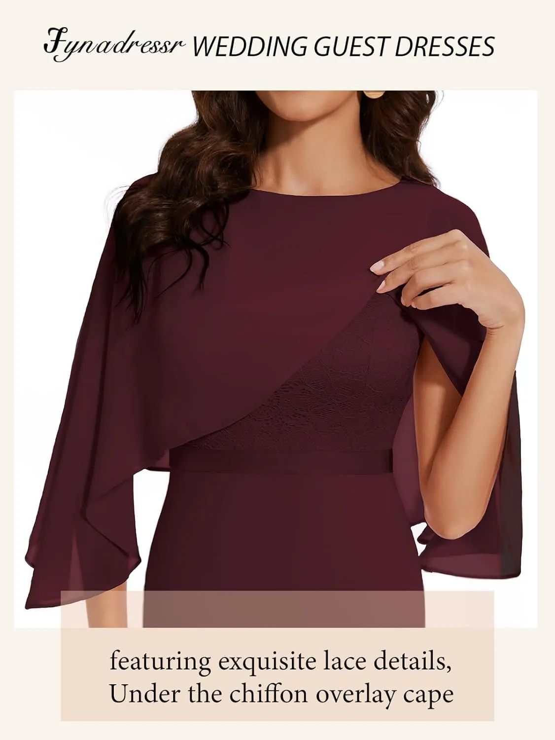 Women Sleeveless Cape Dress with Chiffon Overlay Lace Wedding Guest Cocktail Party Gowns Dress