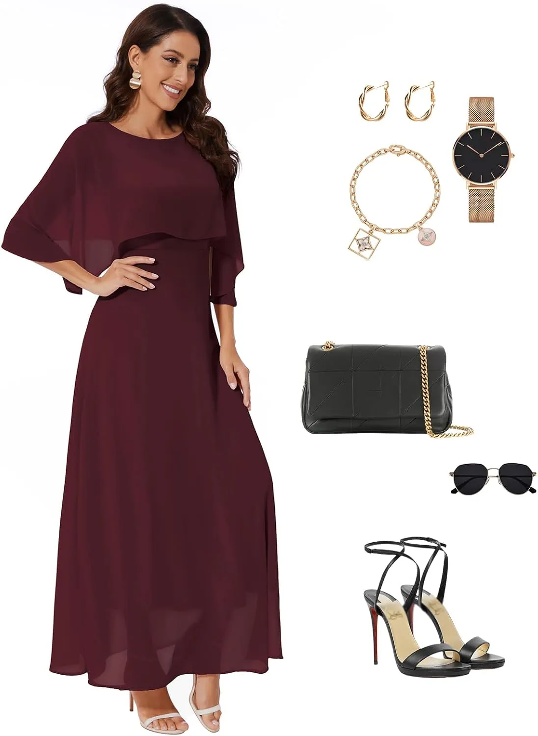 Women Sleeveless Cape Dress with Chiffon Overlay Lace Wedding Guest Cocktail Party Gowns Dress