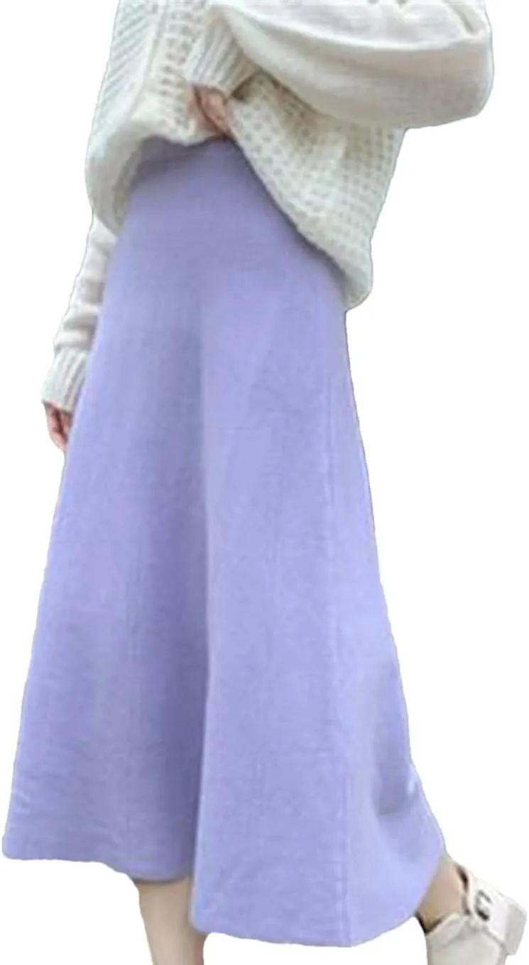 Women Winter Knitted Midi Skirt Pleated Casual Loose Skirt