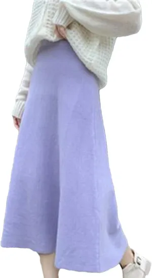 Women Winter Knitted Midi Skirt Pleated Casual Loose Skirt