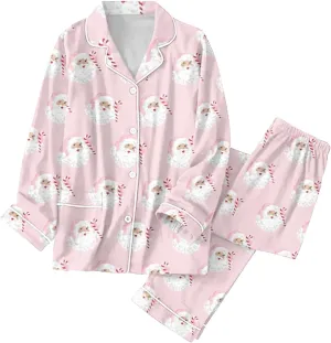 Womens Autumn Winter Prints Pajamas Long Pants Sleepwear Sets Soft Comfy Night Wear V Neck Loungewear Cute (1-Navy, XL)