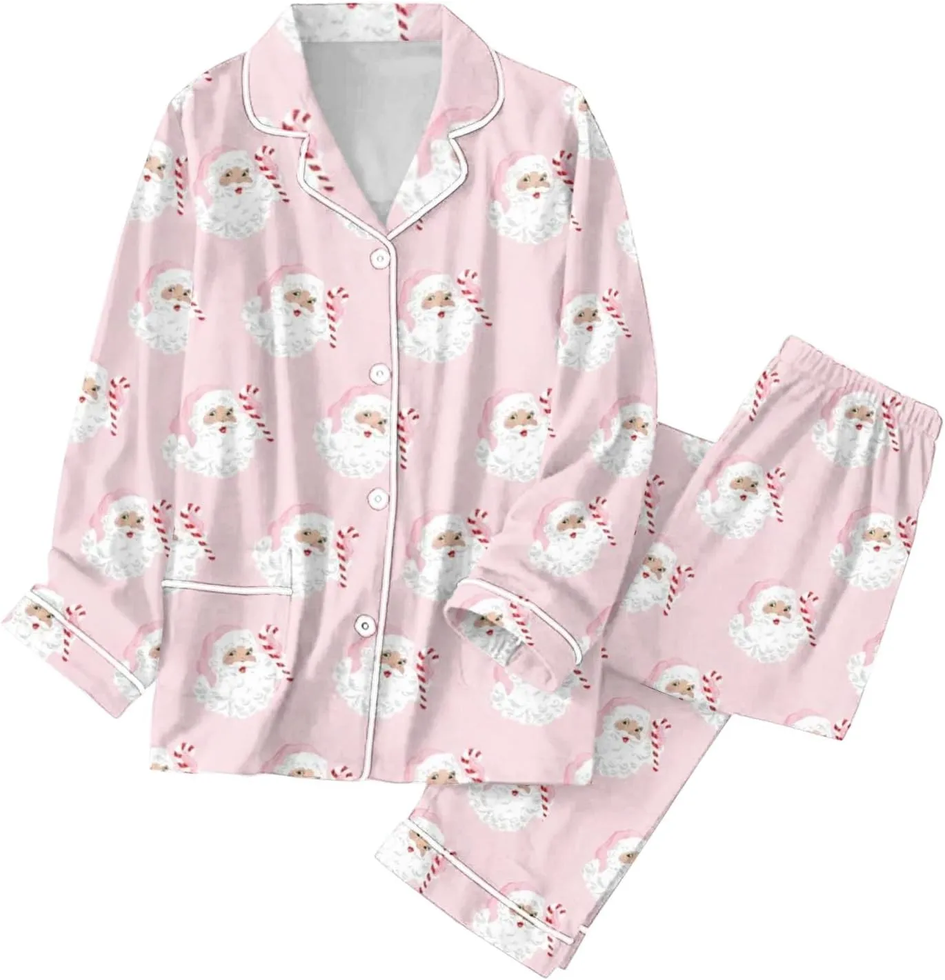 Womens Autumn Winter Prints Pajamas Long Pants Sleepwear Sets Soft Comfy Night Wear V Neck Loungewear Cute (1-Navy, XL)
