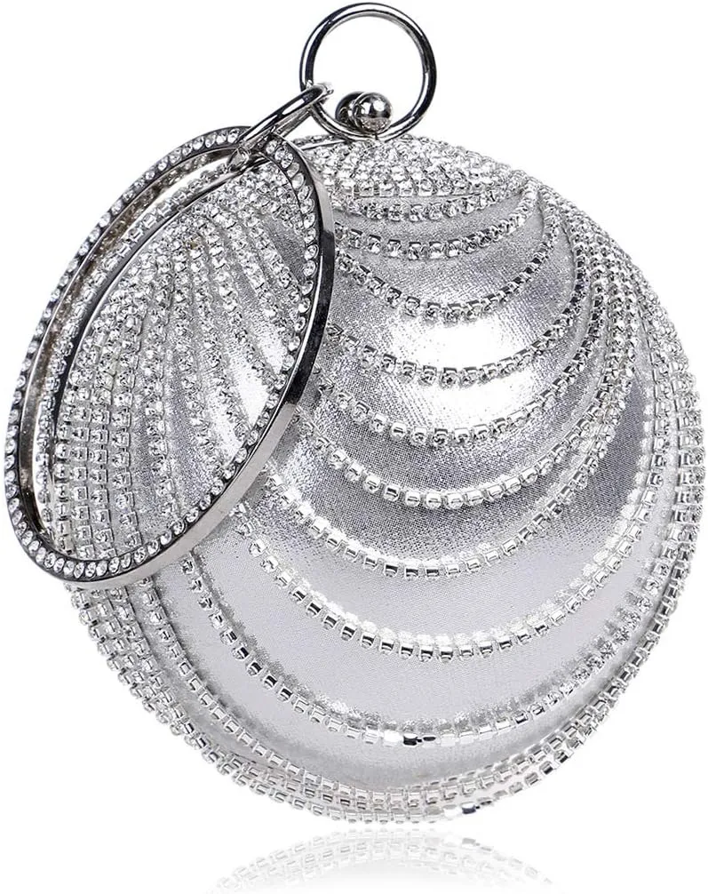 Women's Ball Shape Crystal Evening Clutch Purse Wedding Party HandBags