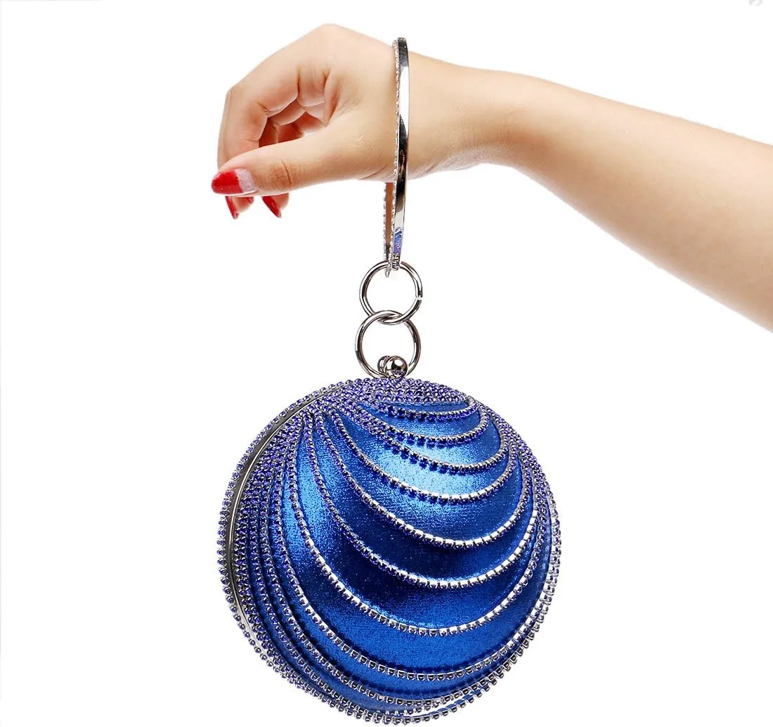 Women's Ball Shape Crystal Evening Clutch Purse Wedding Party HandBags
