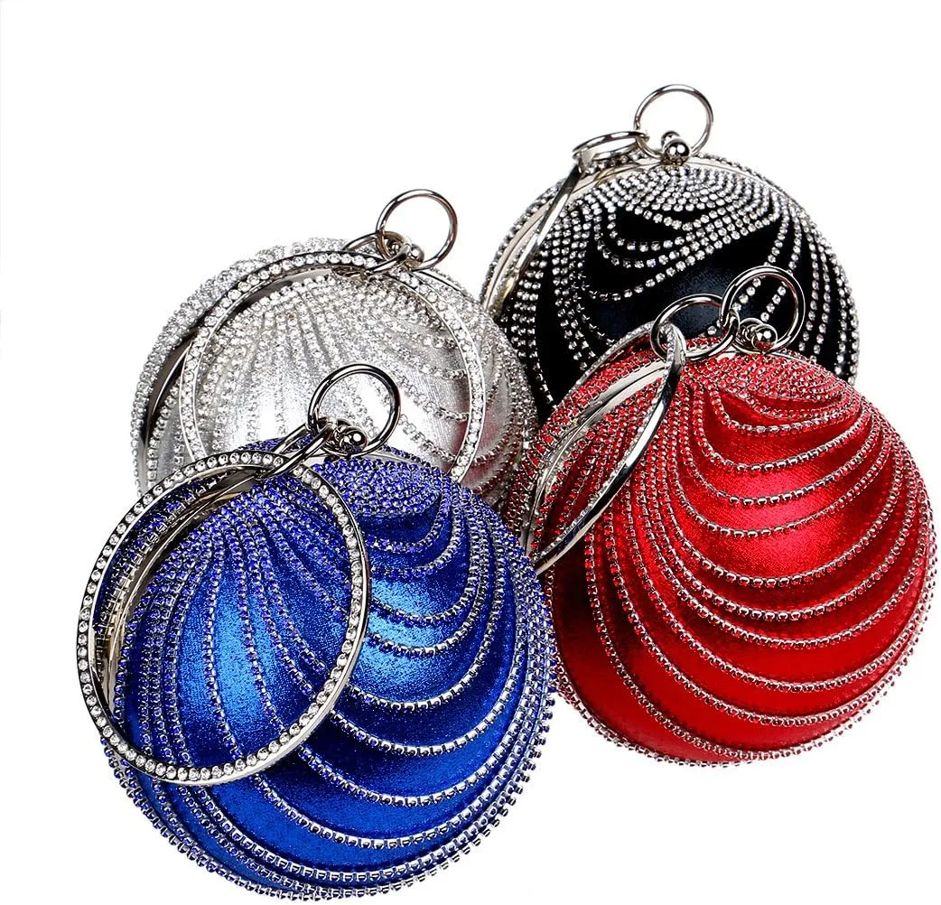 Women's Ball Shape Crystal Evening Clutch Purse Wedding Party HandBags