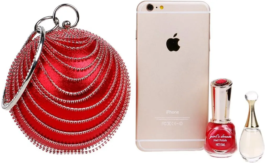 Women's Ball Shape Crystal Evening Clutch Purse Wedding Party HandBags