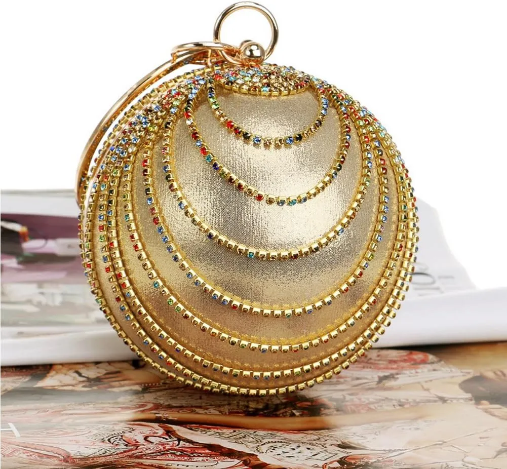 Women's Ball Shape Crystal Evening Clutch Purse Wedding Party HandBags