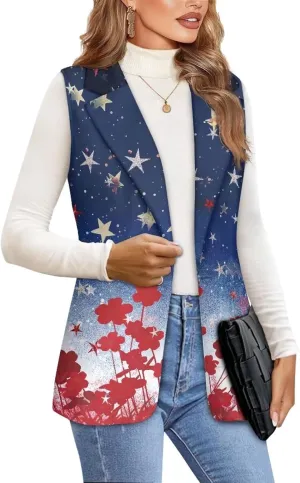Womens Casual Suit Loose Fit One Button Waistcoat Sleeveless Blazer Jacket Dressy Suit Jacket