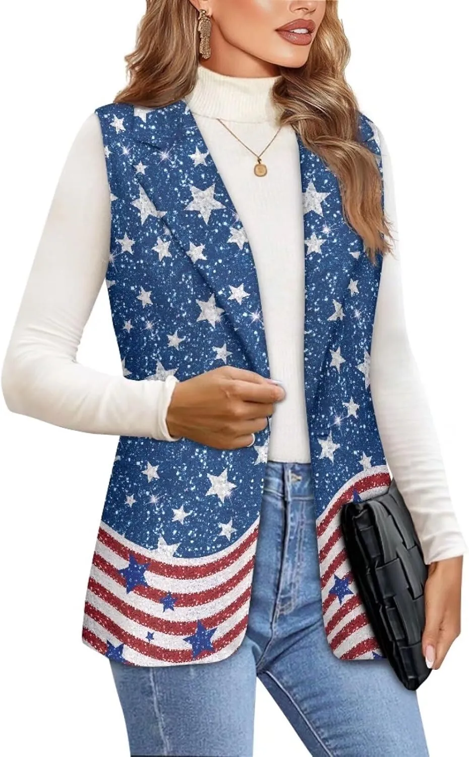 Womens Casual Suit Loose Fit One Button Waistcoat Sleeveless Blazer Jacket Dressy Suit Jacket