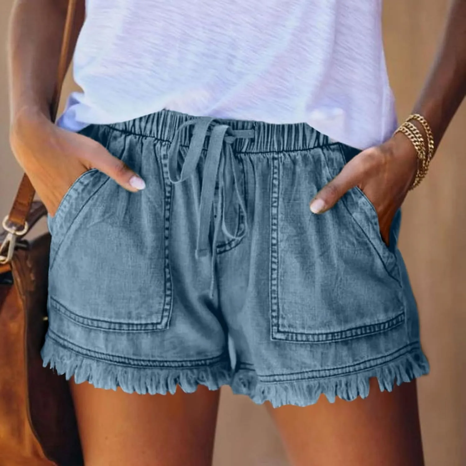 Women's Denim Shorts Stretchy High Waisted Comfy Ripped Short Jean Pants Solid Color Fashion Summer Slim Fit Hot Short