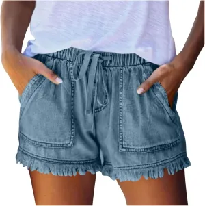 Women's Denim Shorts Stretchy High Waisted Comfy Ripped Short Jean Pants Solid Color Fashion Summer Slim Fit Hot Short