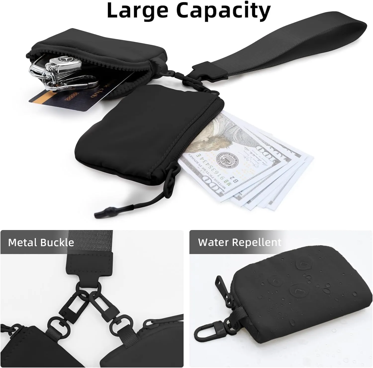 Women's Dual Pouch Zip Wristlet Wallet - Portable Coin Purse & Coin Pocket, Mini Wallet Detachable Card Holder package
