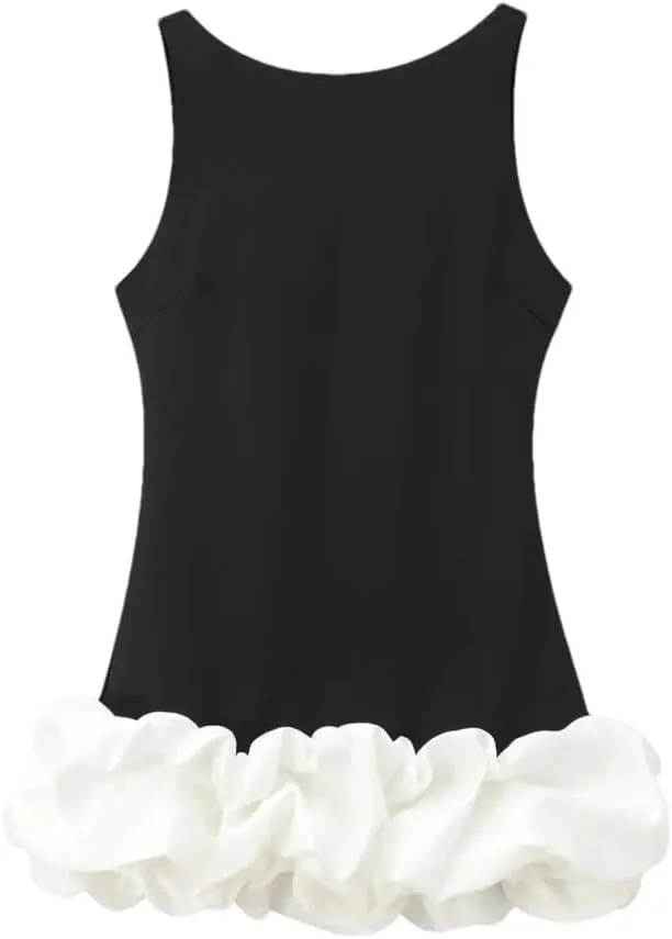 Women's Elegant Party Dresses Round Neck Sleeveless Camisole Dress Layered Decoration Short Backless Dress