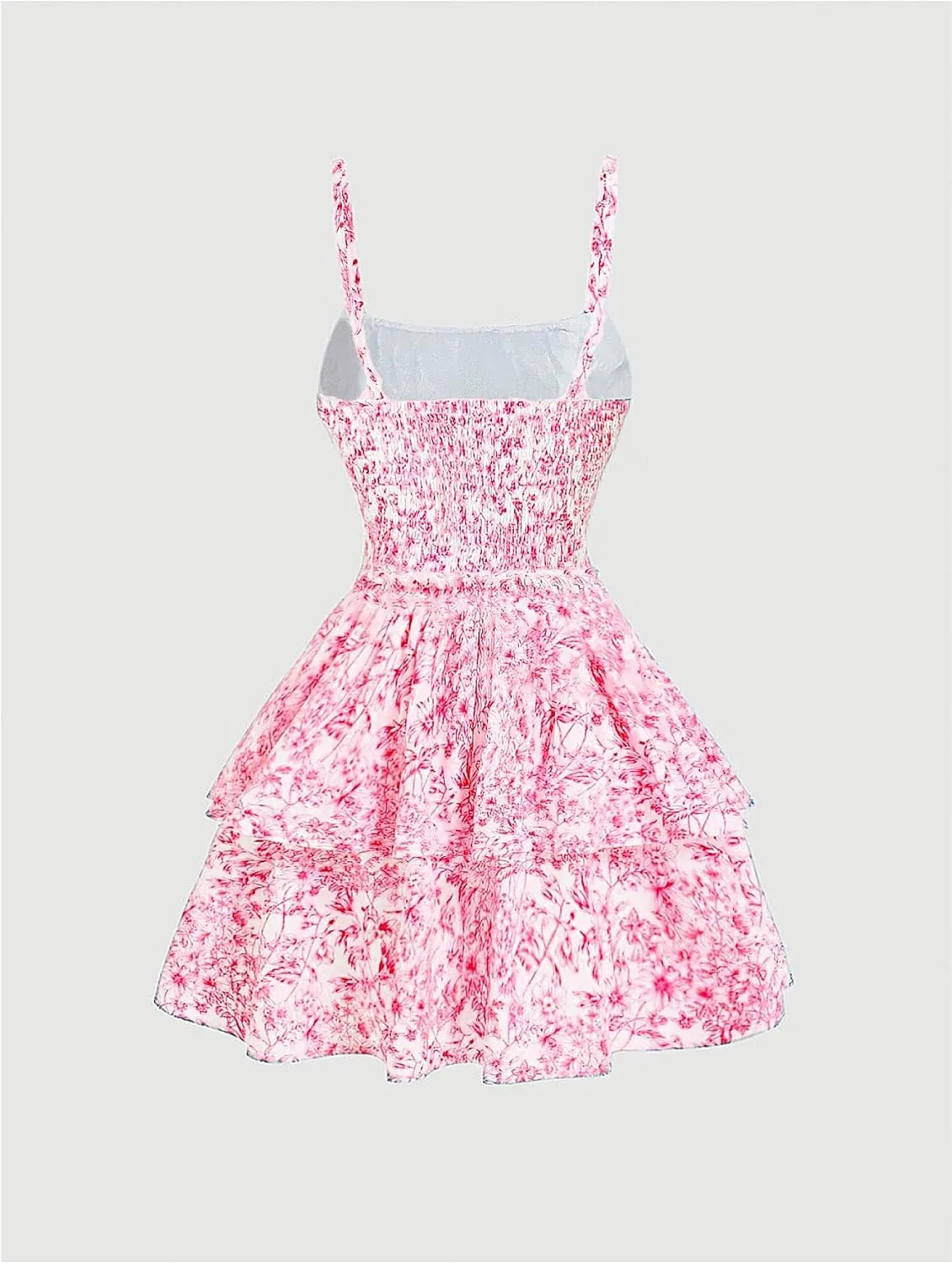 Women's Floral Print Knot Sleeveless Dress Ruched Tiered Layer Ruffle Hem Cami Dresses Boho Summer Mini Dress