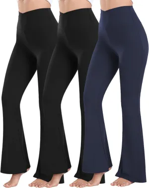 Women's High Waisted Flare Yoga Pants 3 Pack Tummy Control Bootcut Leggings for Gym V Crossover Workout Lounge Pants