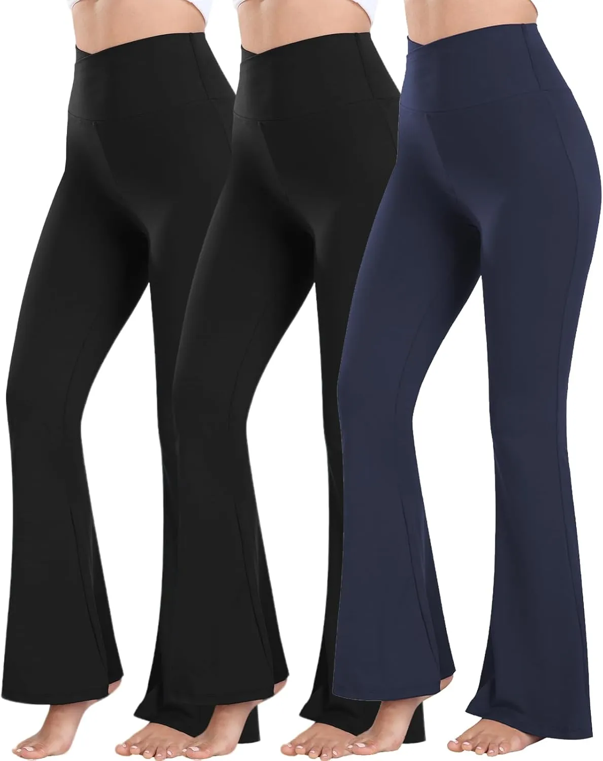 Women's High Waisted Flare Yoga Pants 3 Pack Tummy Control Bootcut Leggings for Gym V Crossover Workout Lounge Pants