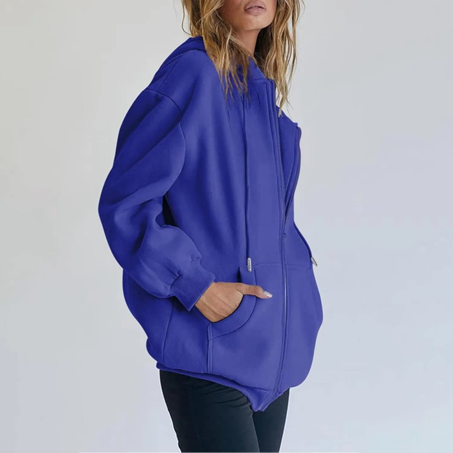 Womens Hoodie Y2K Zip Up Long Sleeve Oversized Sweatshirts Fleece Workout Jacket Pockets 2024 Fall Outfits Trendy Tops