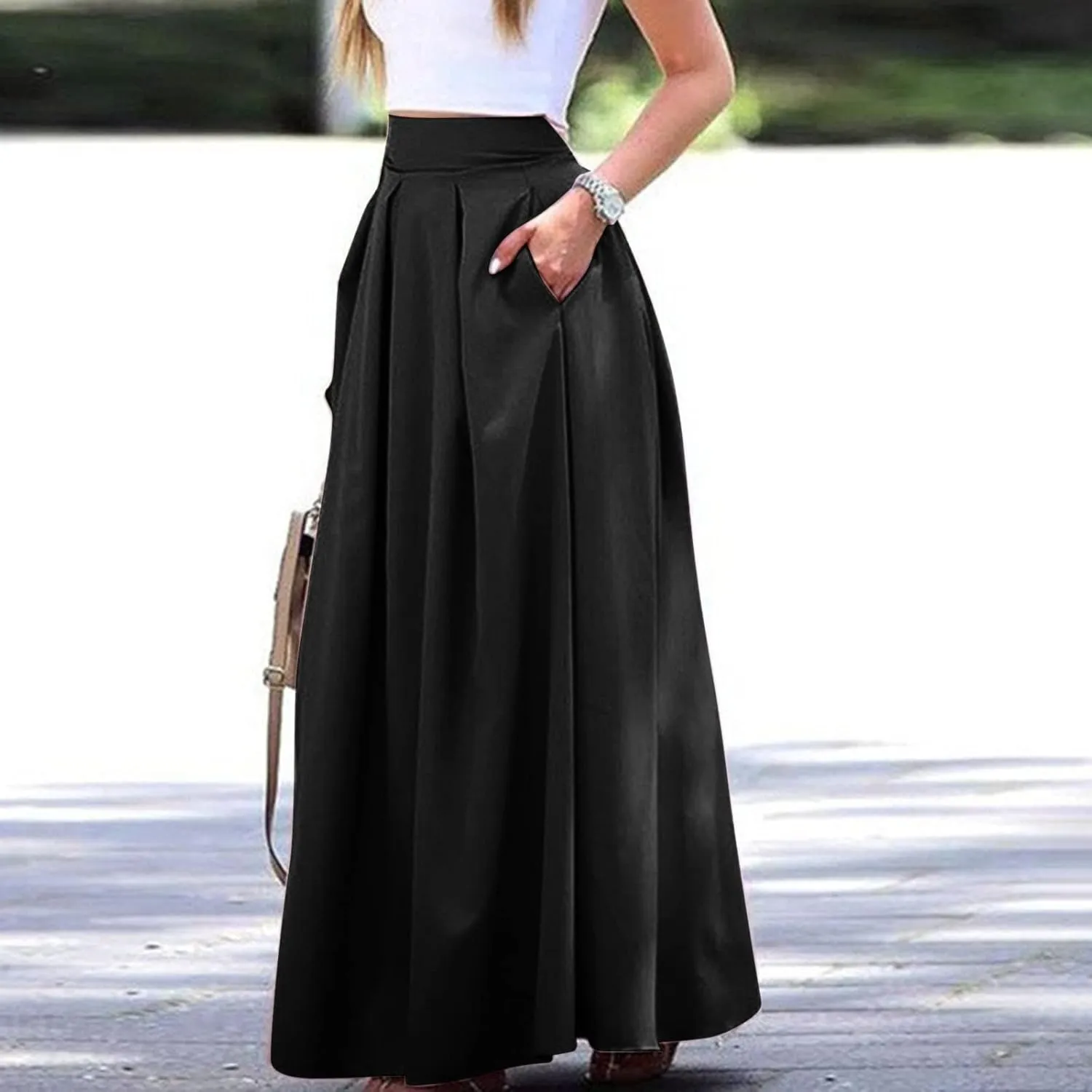 Women's Large Solid Color Pocket High Waist Ol Half Skirt Pleated Skirt Small Knit