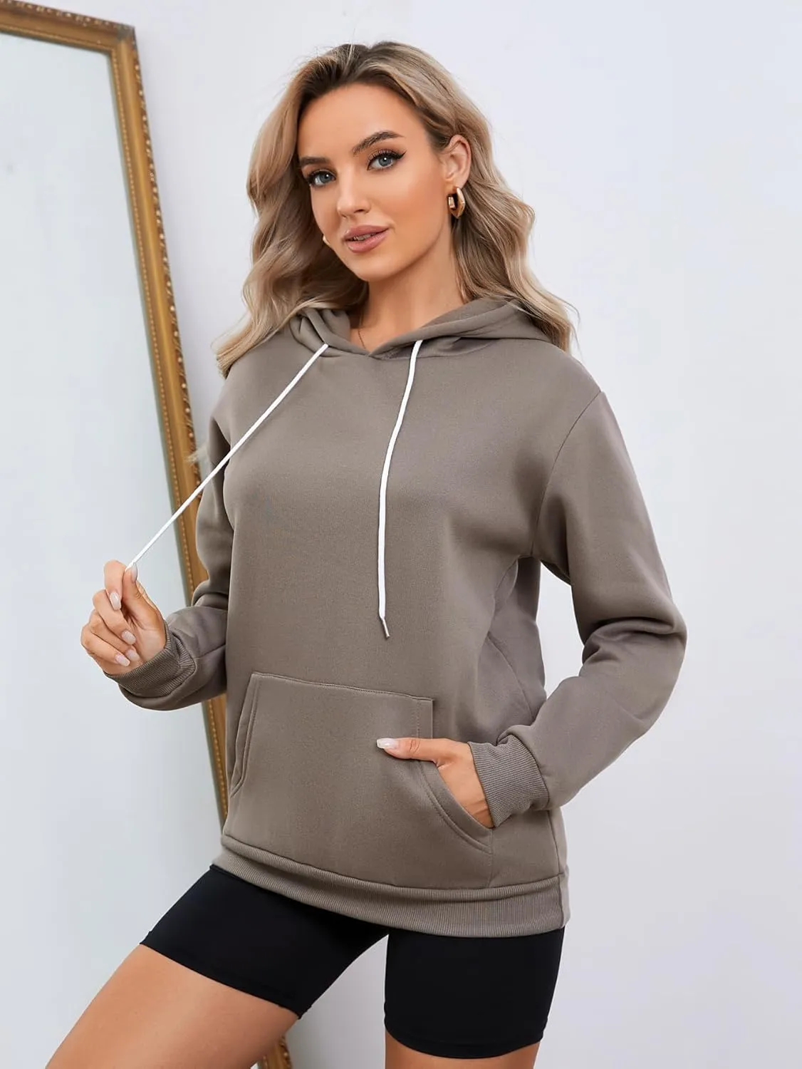 Women's Letter Print Hoodies Oversized Sweatshirt Long Sleeve Tops Pullover Pocketed Streetwear Women Outfits