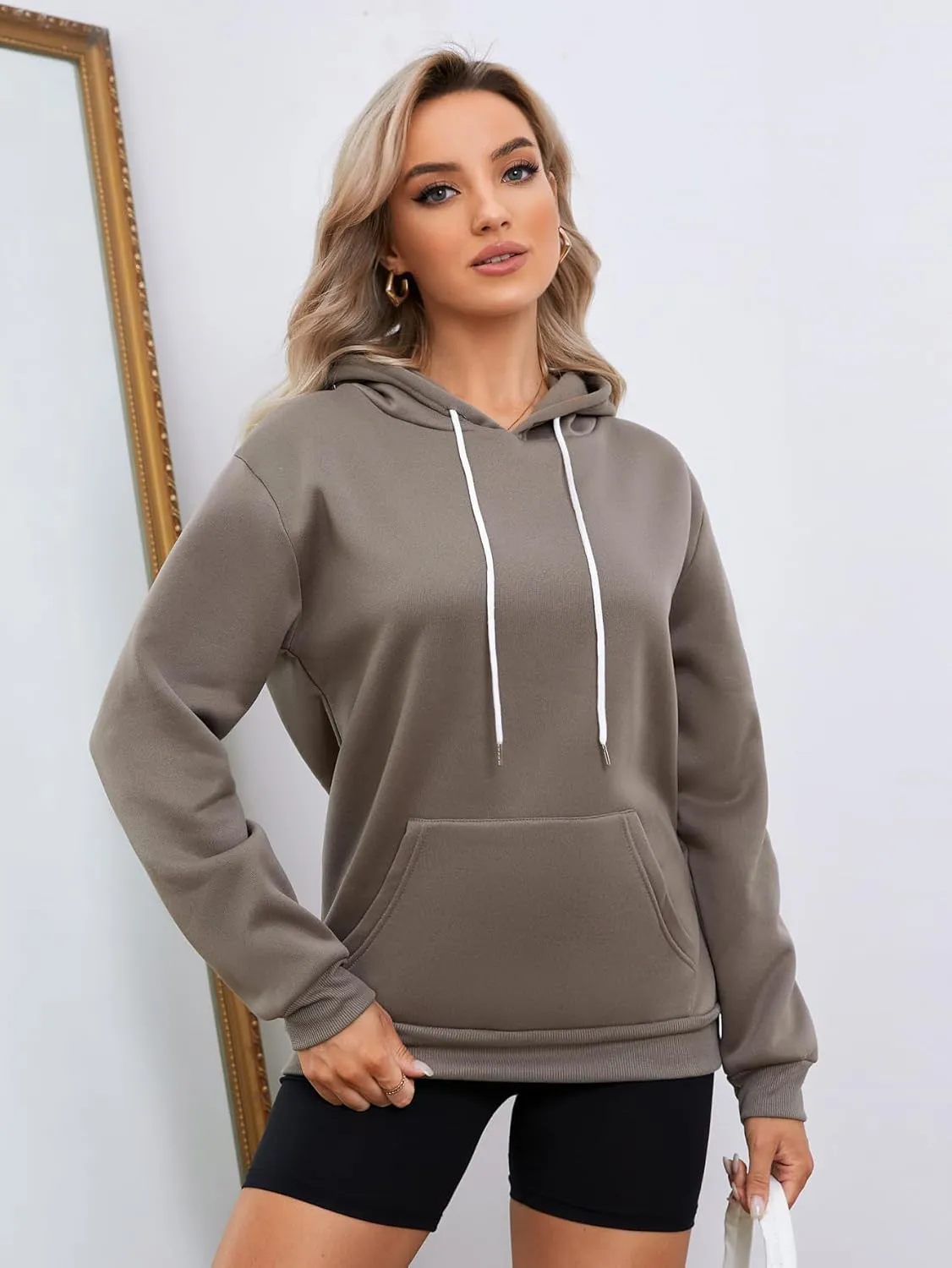 Women's Letter Print Hoodies Oversized Sweatshirt Long Sleeve Tops Pullover Pocketed Streetwear Women Outfits