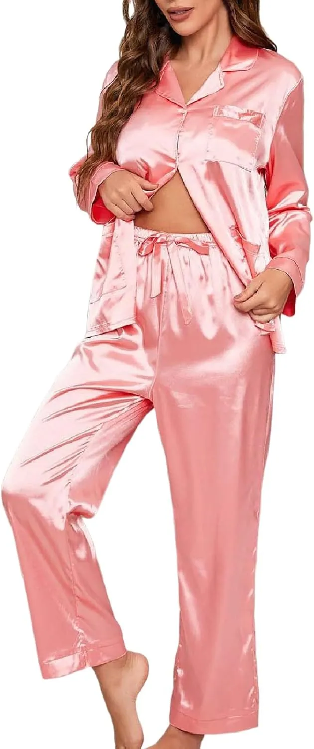 Womens Long Sleeved Pajamas Soft Button Loungewear Pajamas And Casual Suits Women Pajamas with Stretch