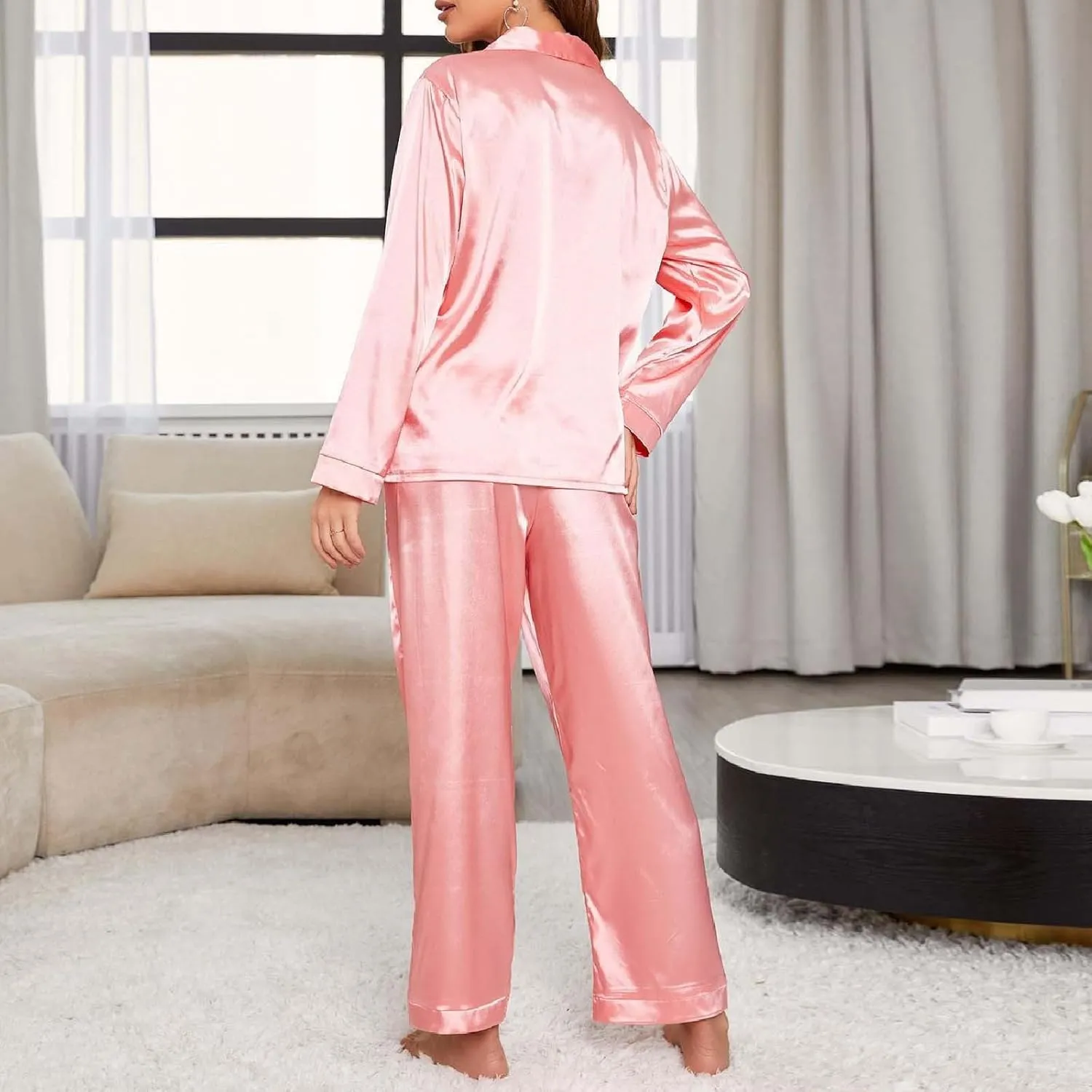 Womens Long Sleeved Pajamas Soft Button Loungewear Pajamas And Casual Suits Women Pajamas with Stretch