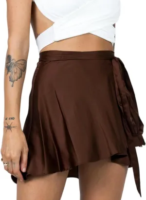 Women's Mini Skirts Adjustable Wrap Around Tie Belt Skirt High Waisted Stain Silky A-Line Short Skirt