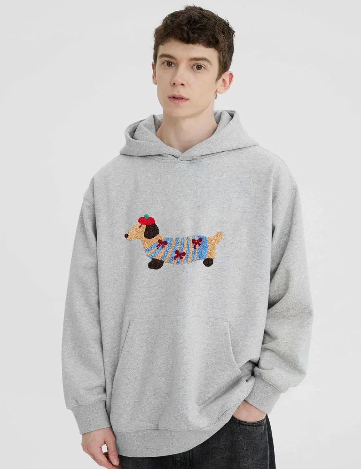 Women's Oversized Cute Cartoon Dog Pattern Hooded Sweatshirt Long Sleeve Couples Hoodie Pullover With Pocket