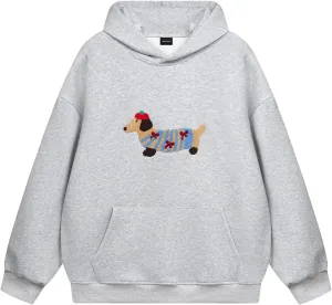 Women's Oversized Cute Cartoon Dog Pattern Hooded Sweatshirt Long Sleeve Couples Hoodie Pullover With Pocket