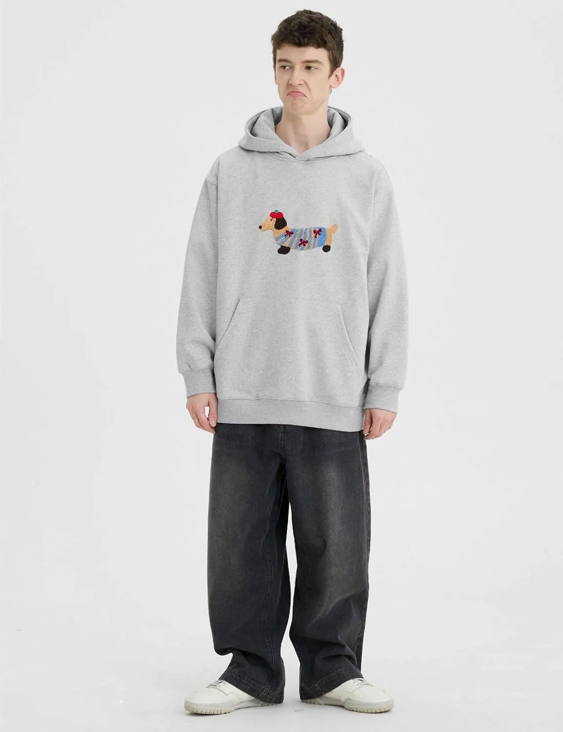 Women's Oversized Cute Cartoon Dog Pattern Hooded Sweatshirt Long Sleeve Couples Hoodie Pullover With Pocket