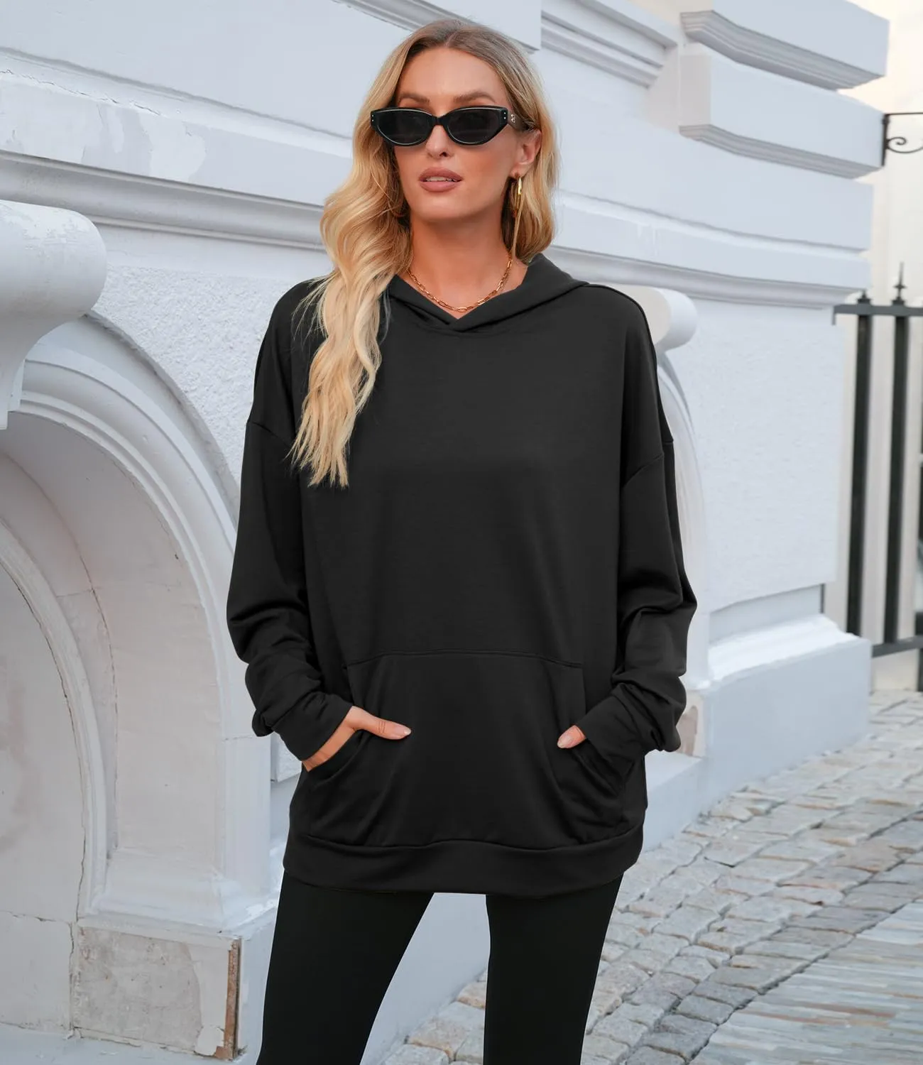 Womens Oversized Hoodies Long Sleeve Sweatshirts Drop Shoulder Pullover Shirts Top Fall Outfits with Pocket