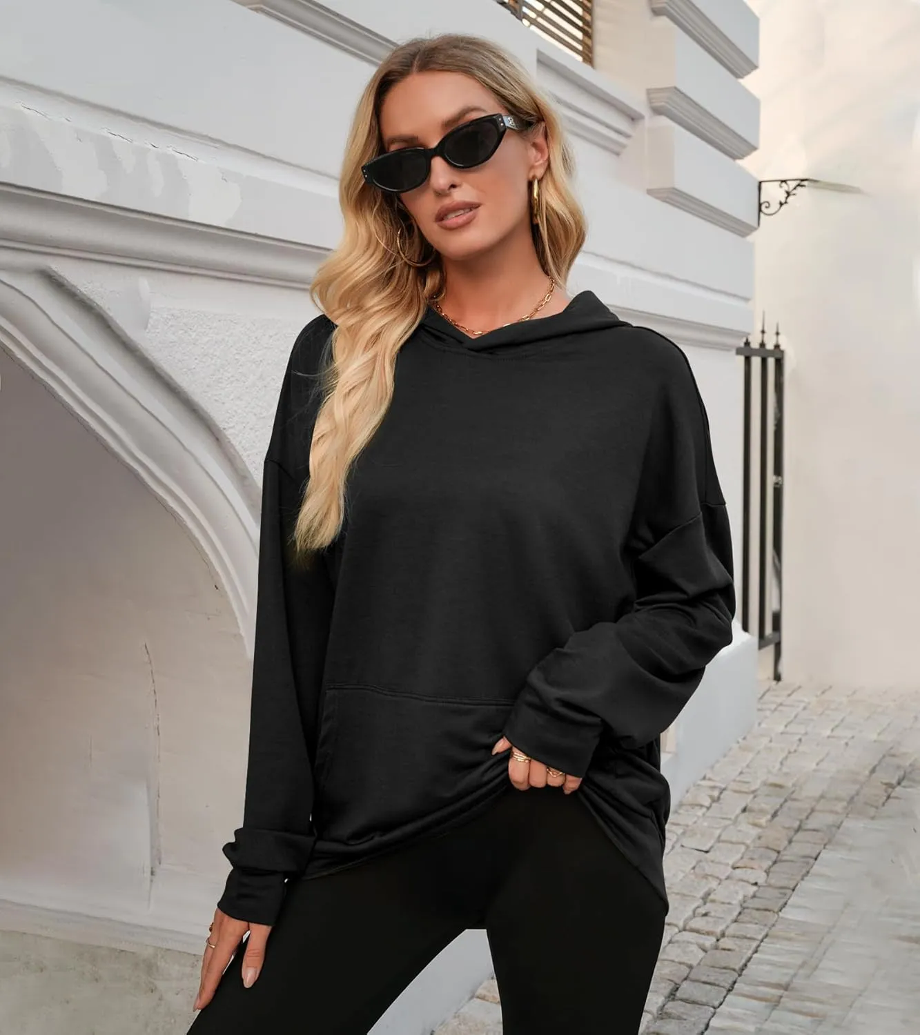 Womens Oversized Hoodies Long Sleeve Sweatshirts Drop Shoulder Pullover Shirts Top Fall Outfits with Pocket