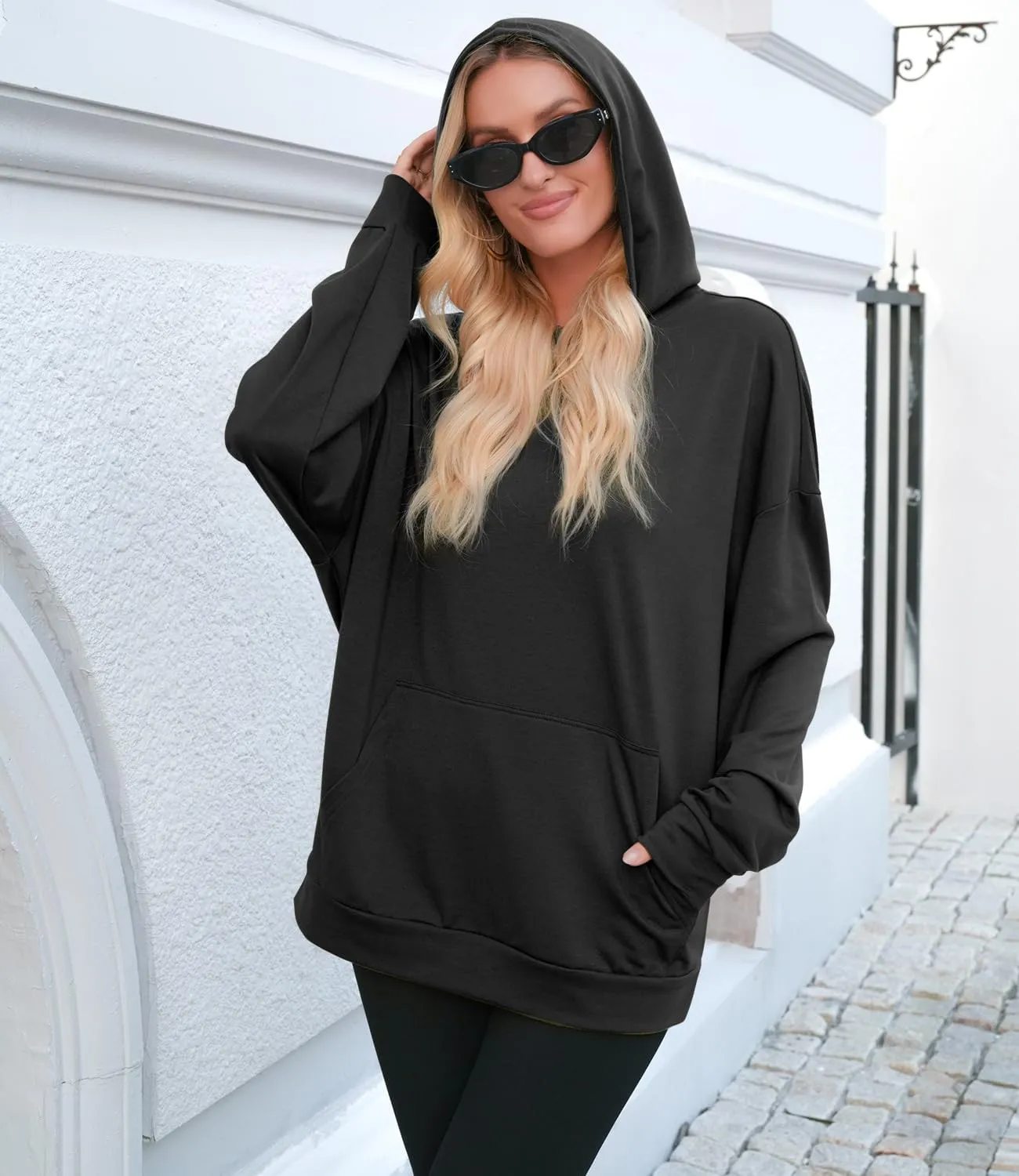 Womens Oversized Hoodies Long Sleeve Sweatshirts Drop Shoulder Pullover Shirts Top Fall Outfits with Pocket