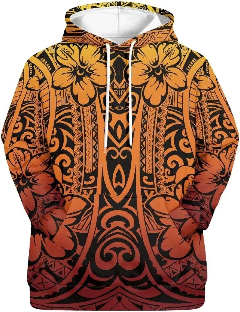 Womens Polynesian Tribal Tattoo Print Hoodies Drawstring Puletasi Tatau Ptaha Pullover Sweatshirt with Pocket