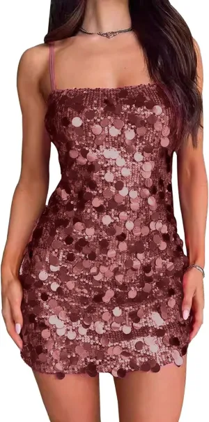 Women's Sequin Mini Dresses Prom 2025 Short Bodycon Cocktail Dresses Sexy Sparkly Homecoming Dress for Teen RHH133