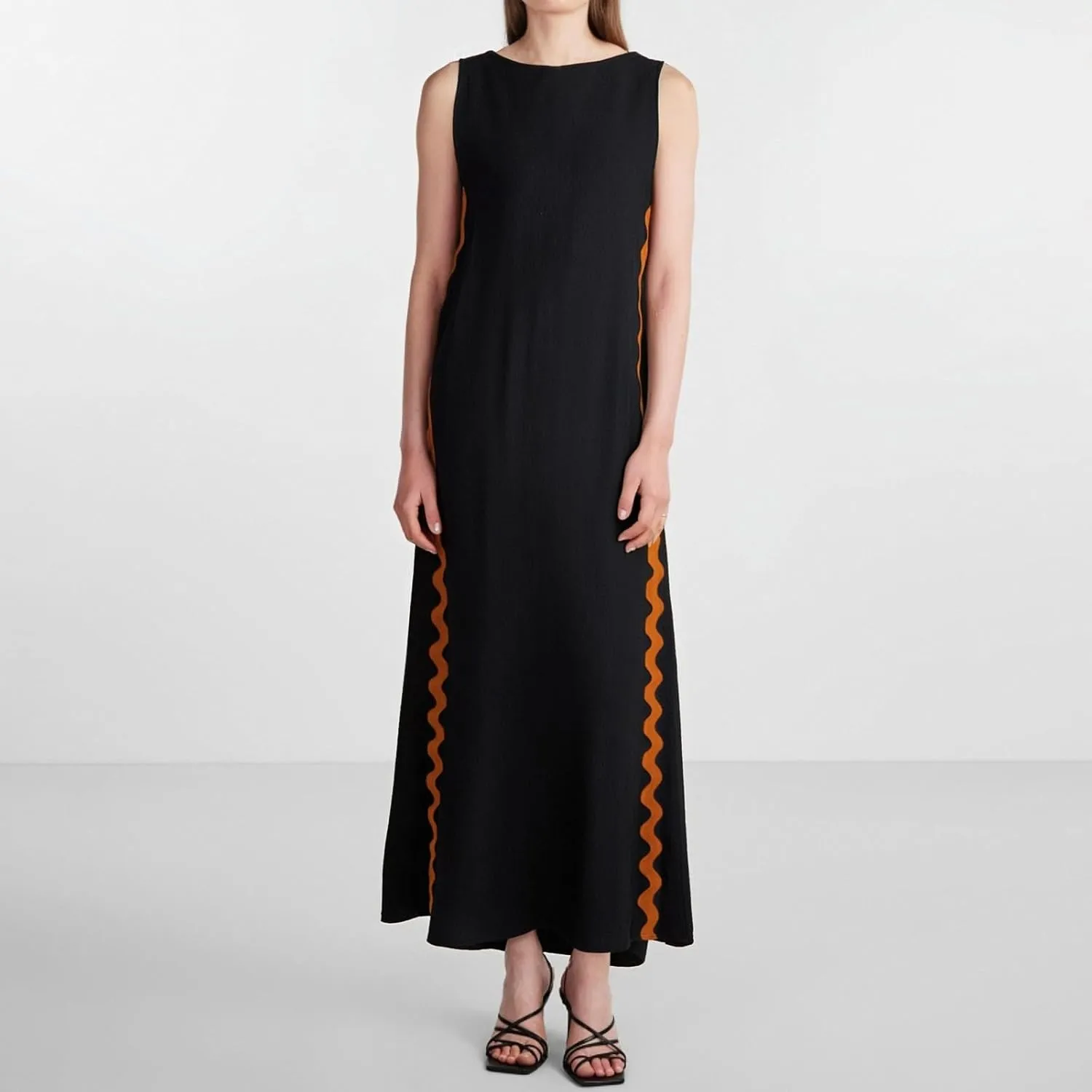 Women's Sleeveless Round Neck Solid Color Lace Slit Midi Dress Women Dresses Log
