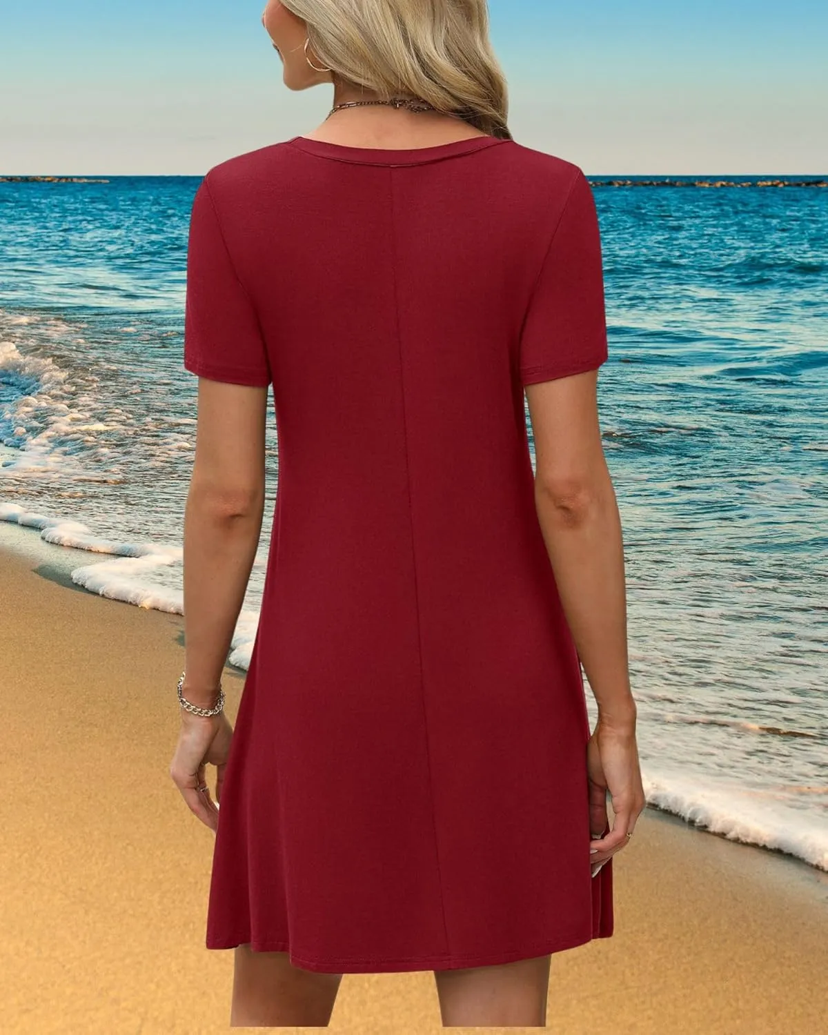 Women's Summer A-Line Dress Mini Short Sleeve T Shirt Dress Flowy Sundresses Beach Cover Ups 2025 Vacation