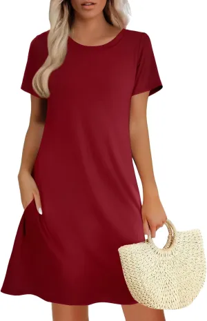 Women's Summer A-Line Dress Mini Short Sleeve T Shirt Dress Flowy Sundresses Beach Cover Ups 2025 Vacation