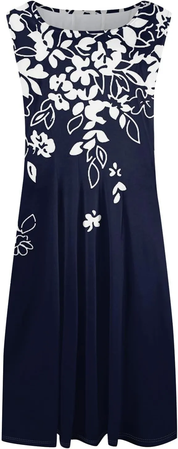 Womens Summer Dresses 2025 Sleeveless Maxi Dress Crewneck Casual Flowy Beach Sundresses with Pockets Vacation Travel