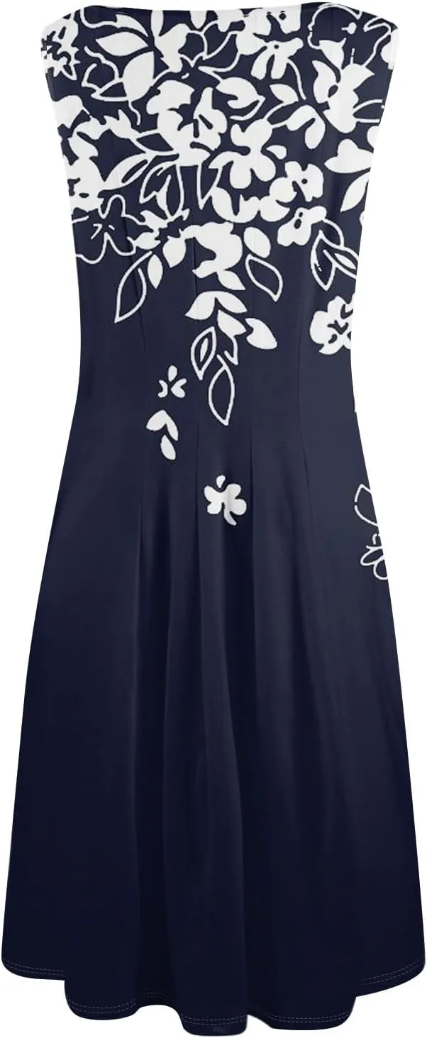 Womens Summer Dresses 2025 Sleeveless Maxi Dress Crewneck Casual Flowy Beach Sundresses with Pockets Vacation Travel