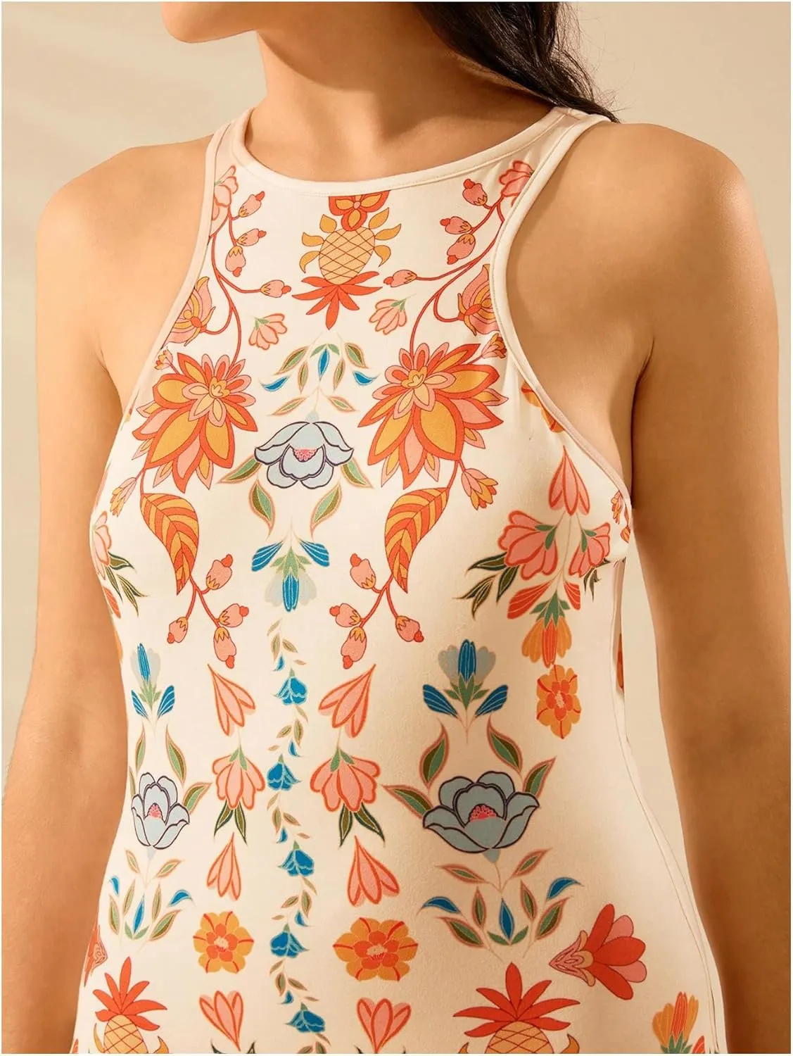 Women's Tropical Bodycon Tank Dress Elegant Summer Vacation Crewneck Split Thigh Long Maxi Dress Boho Sundress