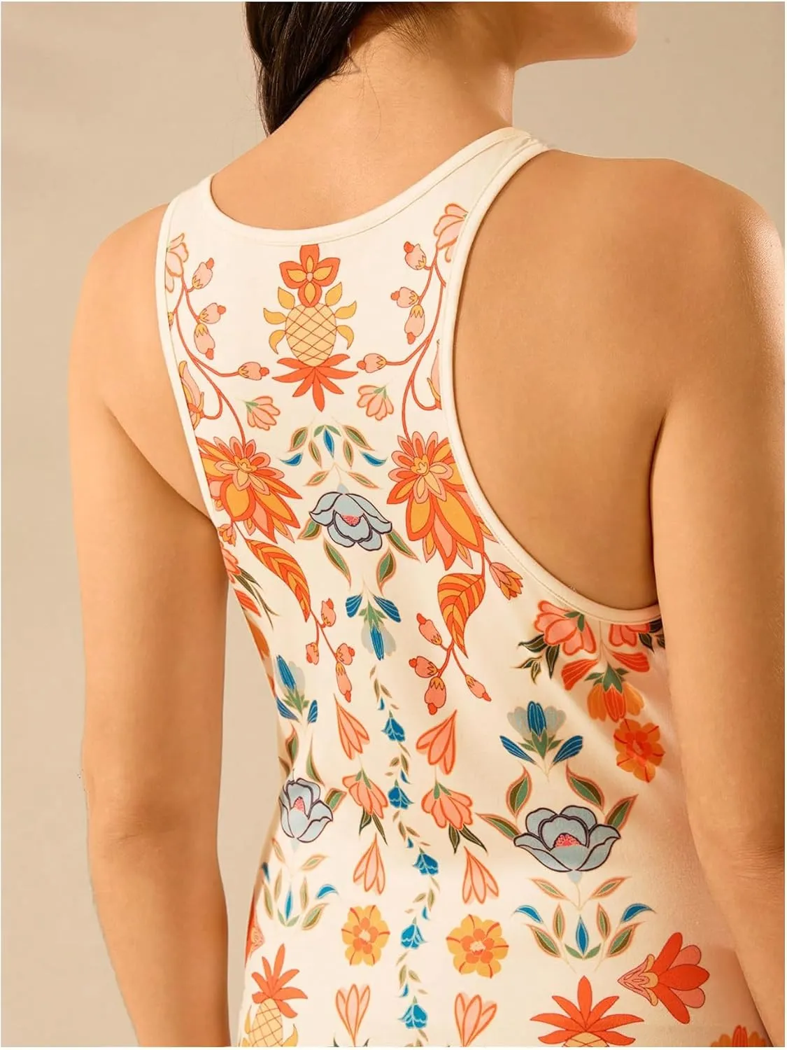 Women's Tropical Bodycon Tank Dress Elegant Summer Vacation Crewneck Split Thigh Long Maxi Dress Boho Sundress