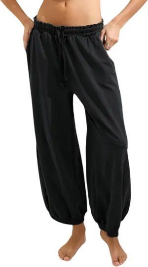 Women's Wide Leg Pants Casual Elastic Wasited Baggy Trouser Slacks Beach Palazzo Harem Pants with Pockets